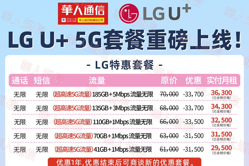 华人通信携手韩国LGU+推出5G王炸套餐！